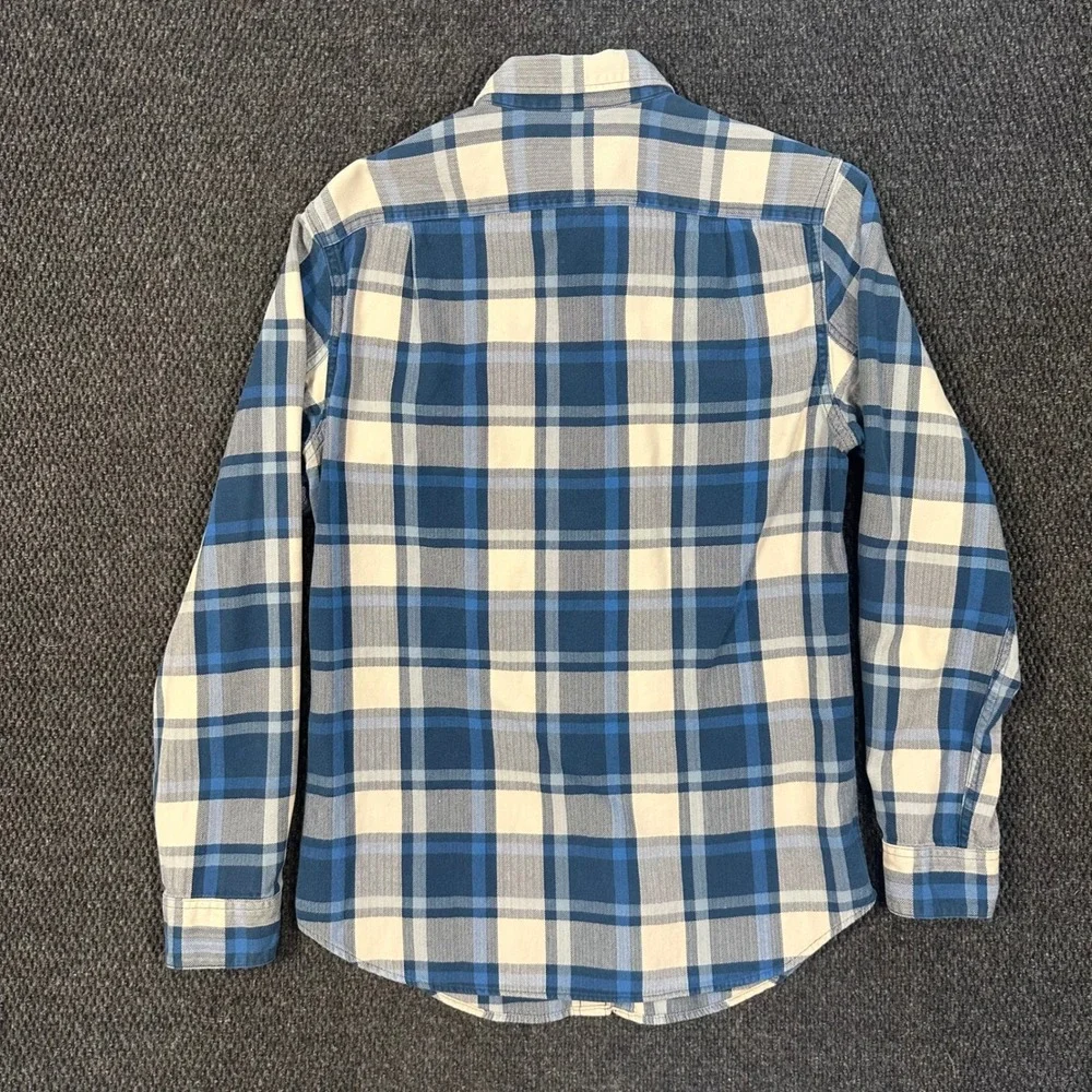 J. Crew Flannel Shirts Lot of 2 Mens S Red Blue Herringbone Plaid Long Sleeve